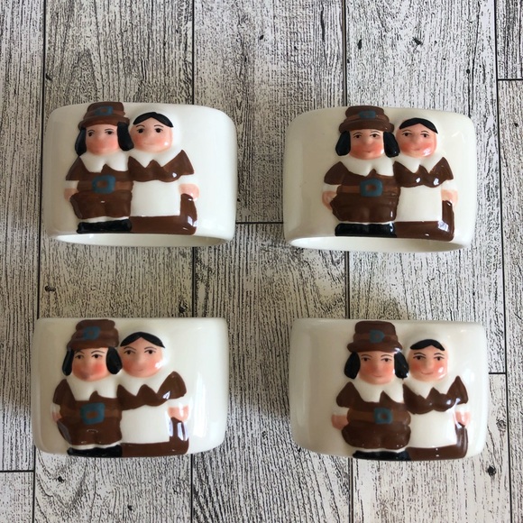Publix The Pilgrim Pair Thanksgiving Napkin Rings Holder Set of 8 with Boxes - Picture 10 of 16